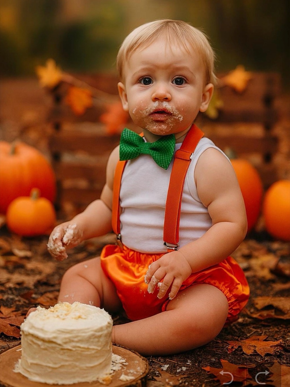 Baby Boy Pumpkin Cake Smash Outfit Orange Bloomers Suspenders Bow Tie